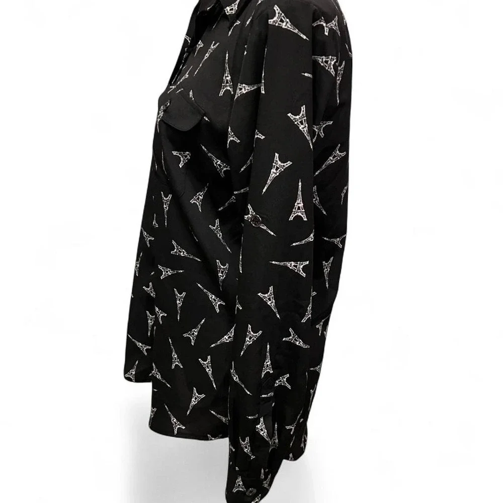 Karl Lagerfeld Eiffel Tower Black and White Button Down Shirt Women's XS - Picture 4 of 8